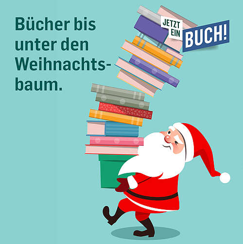 Social Media Beitrag Weihnachten: Bücher bis unter den Weihnachtsbaum.