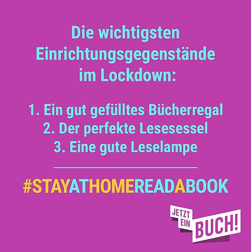Social Media Beitrag: Die wichtigsten Einrichtungsgegenstände im Lockdown ...  #StayAtHomeReadABook