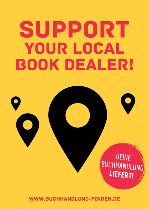 Postkarte: Support your local book dealer! Deine Buchhandlung liefert! www.buchhandlung-finden.de