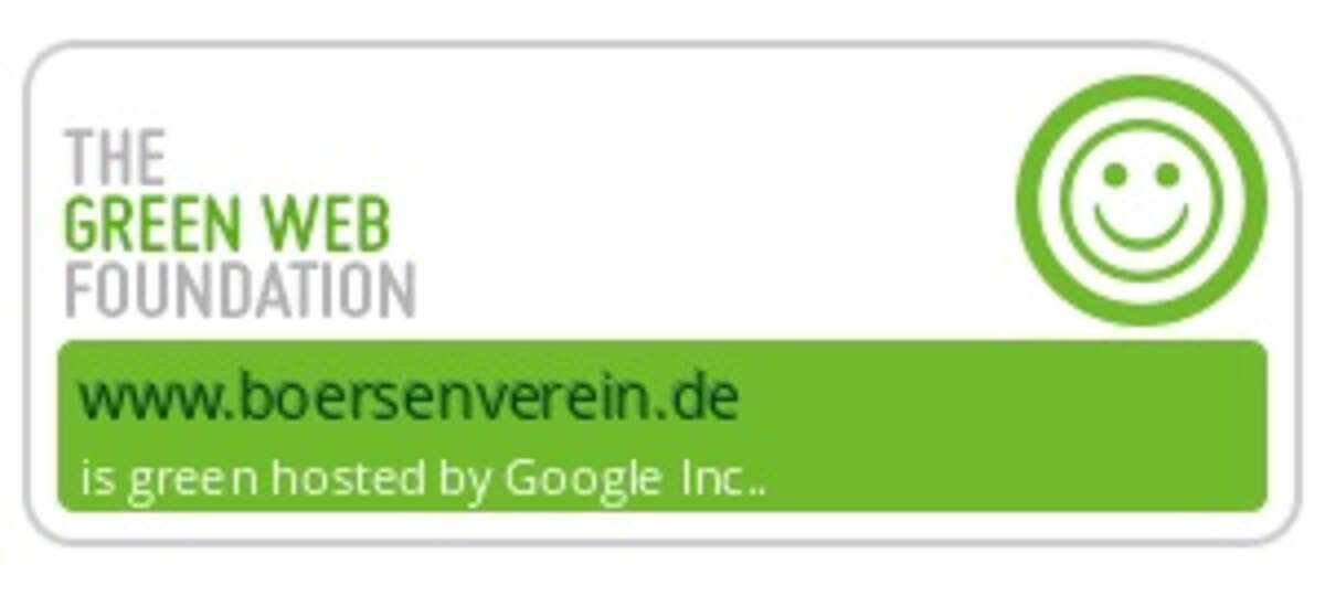 Grünes Banner: "The Green Web Foundation – www.boersenverein.de is green hosted by Google Inc."