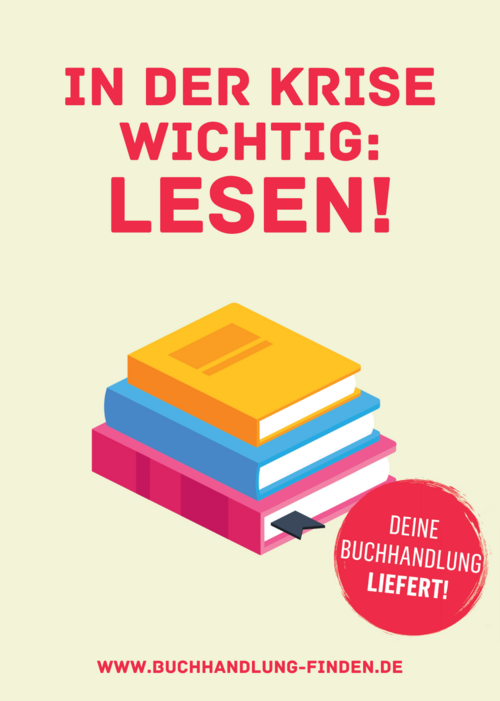 Postkarte: In der Krise wichtig: Lesen! Deine Buchhandlung liefert! www.buchhandlung-finden.de