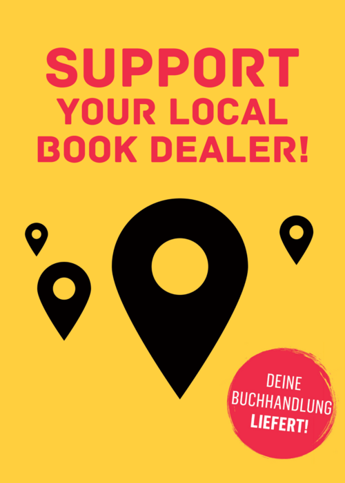 Postkarte: Support your local book dealer! Deine Buchhandlung liefert!